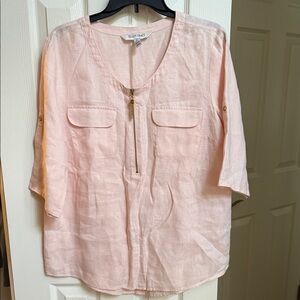 Ellen Tracy Peach Linen Blouse Large